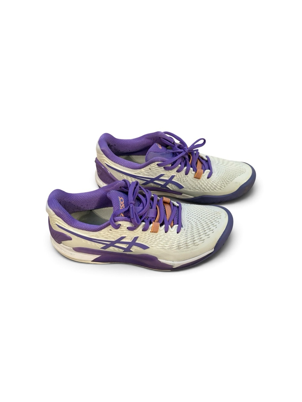 ASICS Gel Resolution 9 women's tennis shoes -White/ Purple. Size 8